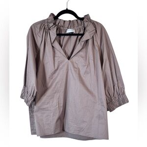 Monica Nera Brown Ruffled Blouse Womens L Peasant Boho Macy Top Cotton Luxury